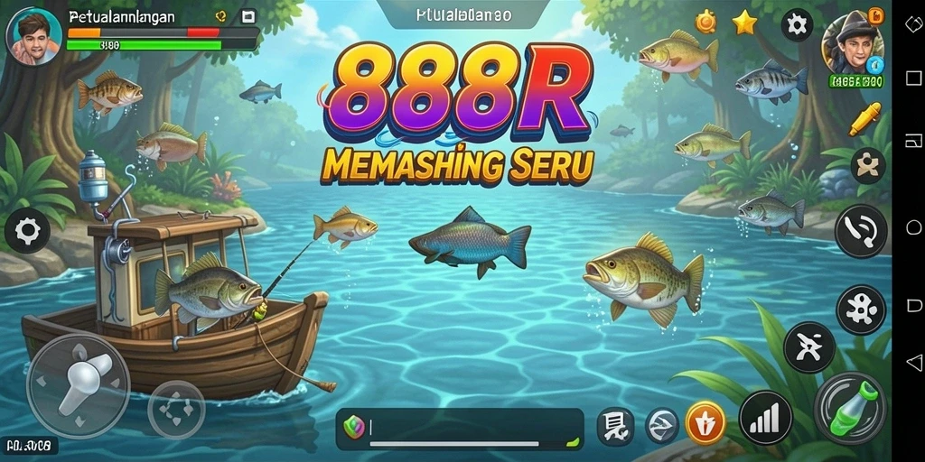 Screenshot dari gameplay <strong>888R</strong> yang menunjukkan aksi memancing yang mendebarkan.