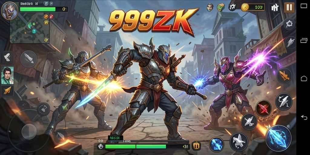 Screenshot gameplay 999ZK menampilkan aksi pertarungan yang mendebarkan.