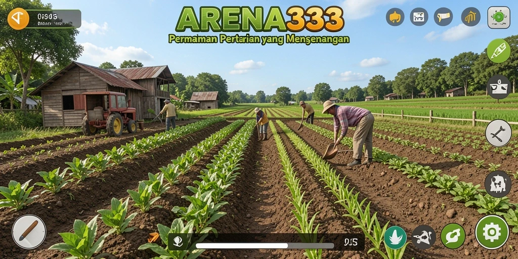 Tangkapan layar gameplay ARENA333 menampilkan kebun yang subur.