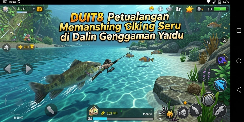 Tampilan gameplay DUIT8 yang menarik saat memancing ikan.