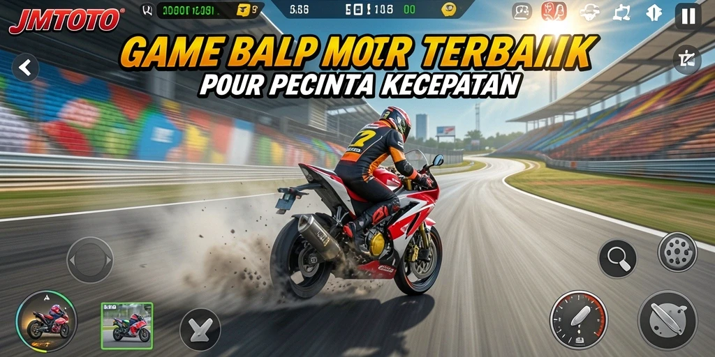 Screenshot JMTOTO menampilkan balapan motor yang membara dan mendebarkan.