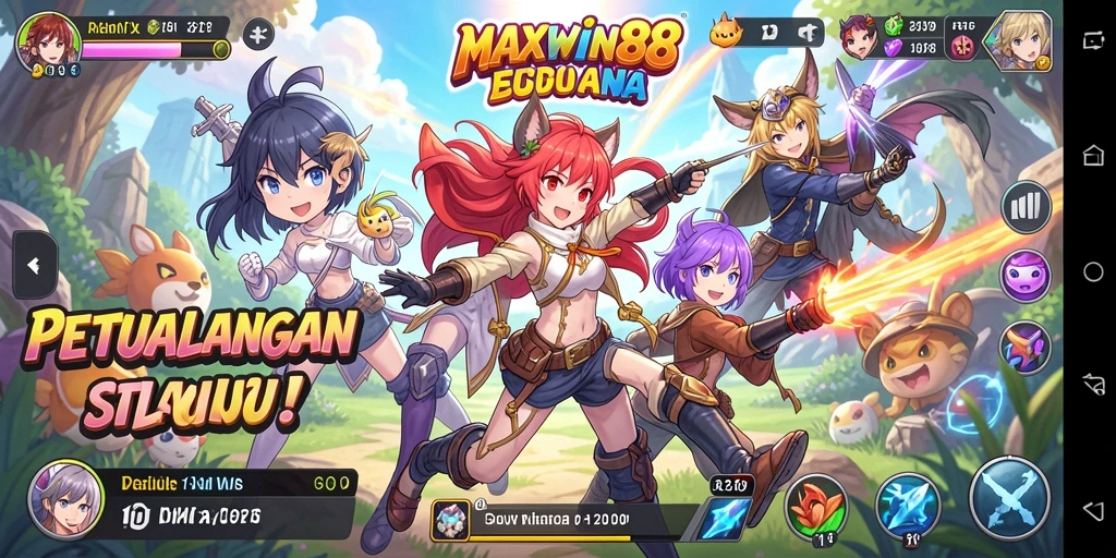 Screenshot dari gameplay MAXWIN88 yang menunjukkan pertarungan karakter Anime.