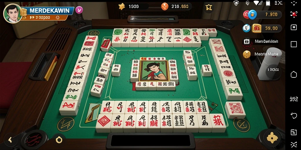 Tampilan gameplay menarik dari MERDEKAWIN dengan ubin Mahjong.