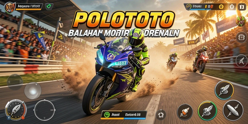 Screenshot POLOTOTO menampilkan aksi balapan motor yang mendebarkan.