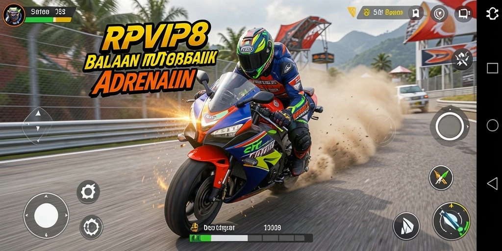 Screenshot gameplay RPVIP8 menampilkan balapan motor yang mendebarkan dan grafis yang memukau.