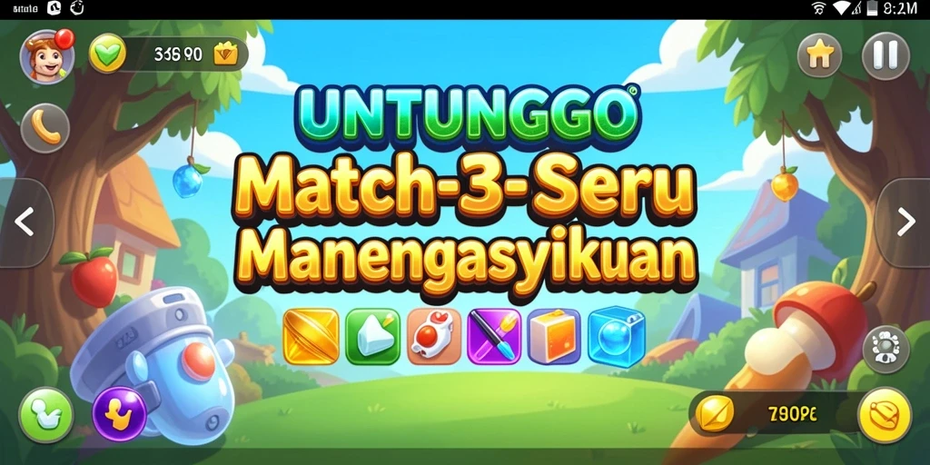 Tampilan menarik dari gameplay Match-3 UNTUNGGO.