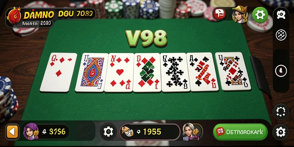 Tampilan gameplay seru dari V98 dalam permainan Domino.